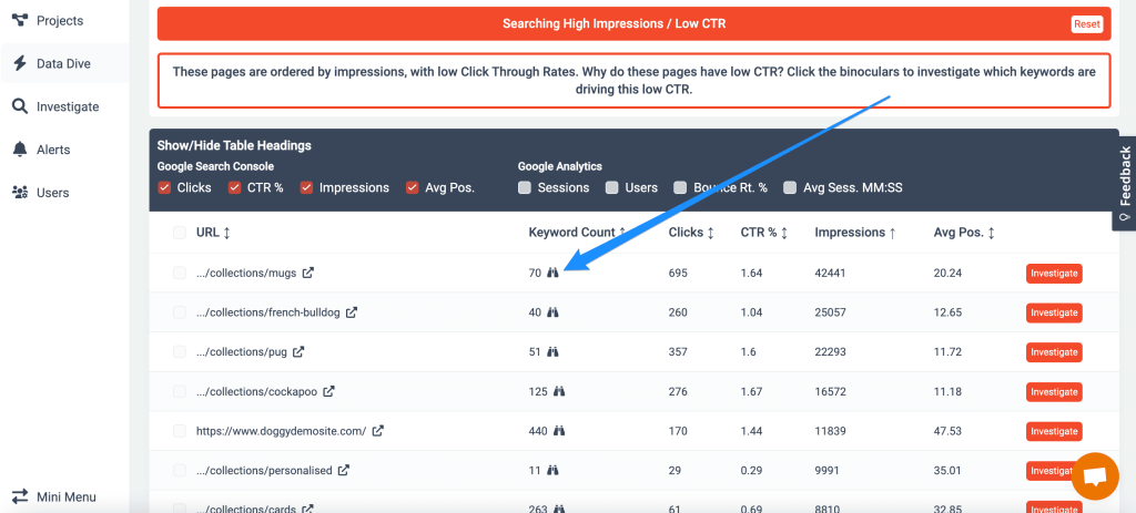 Data Dive - View Keywords